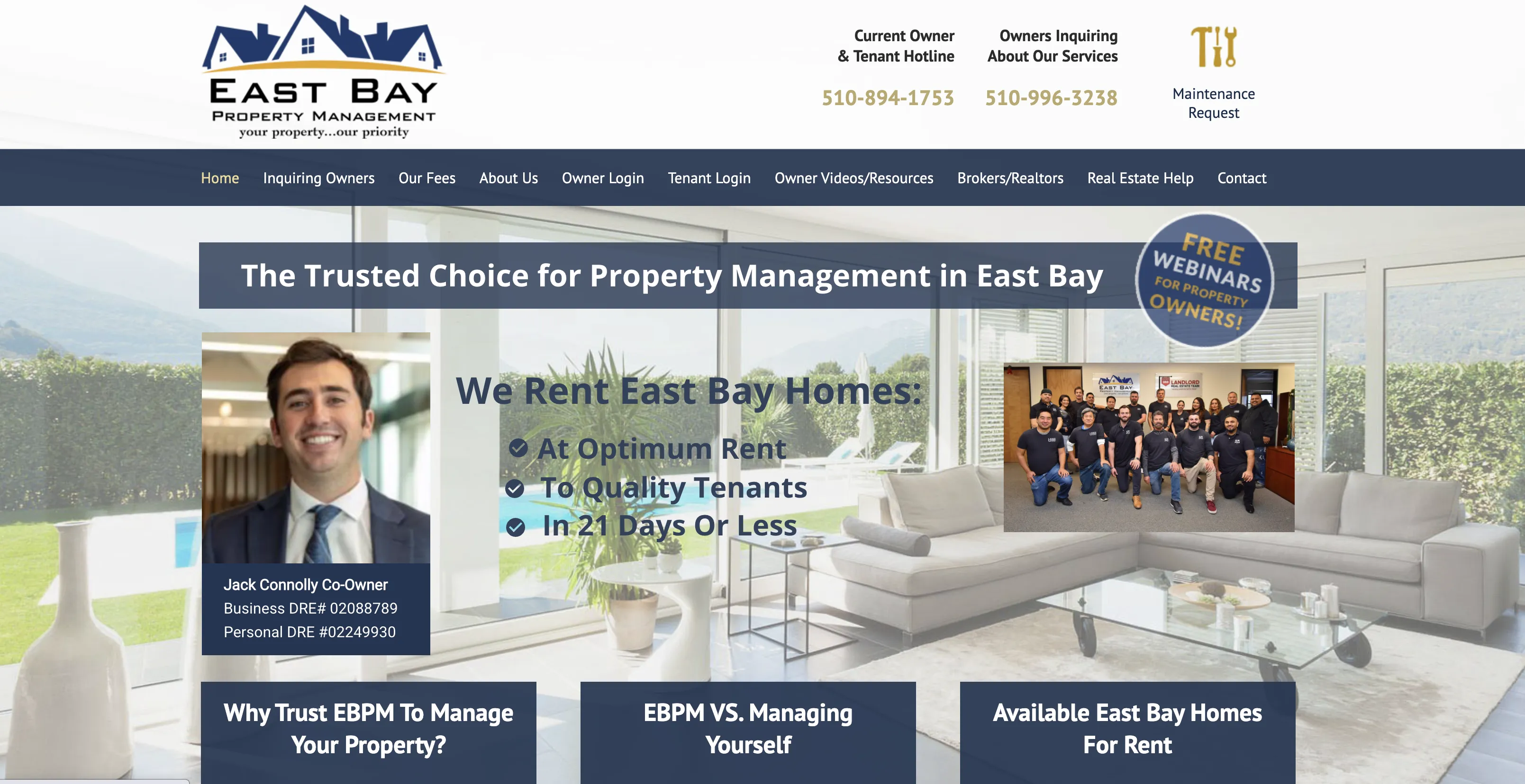 Eastbay Property Management website screenshot