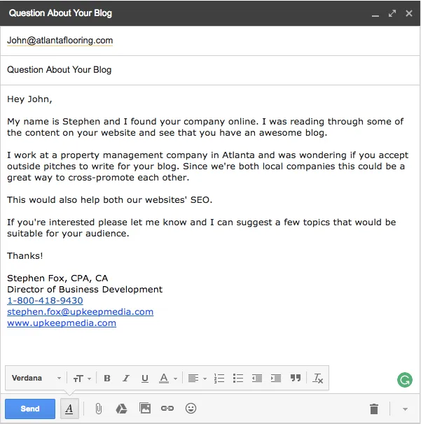 Email template for local seo