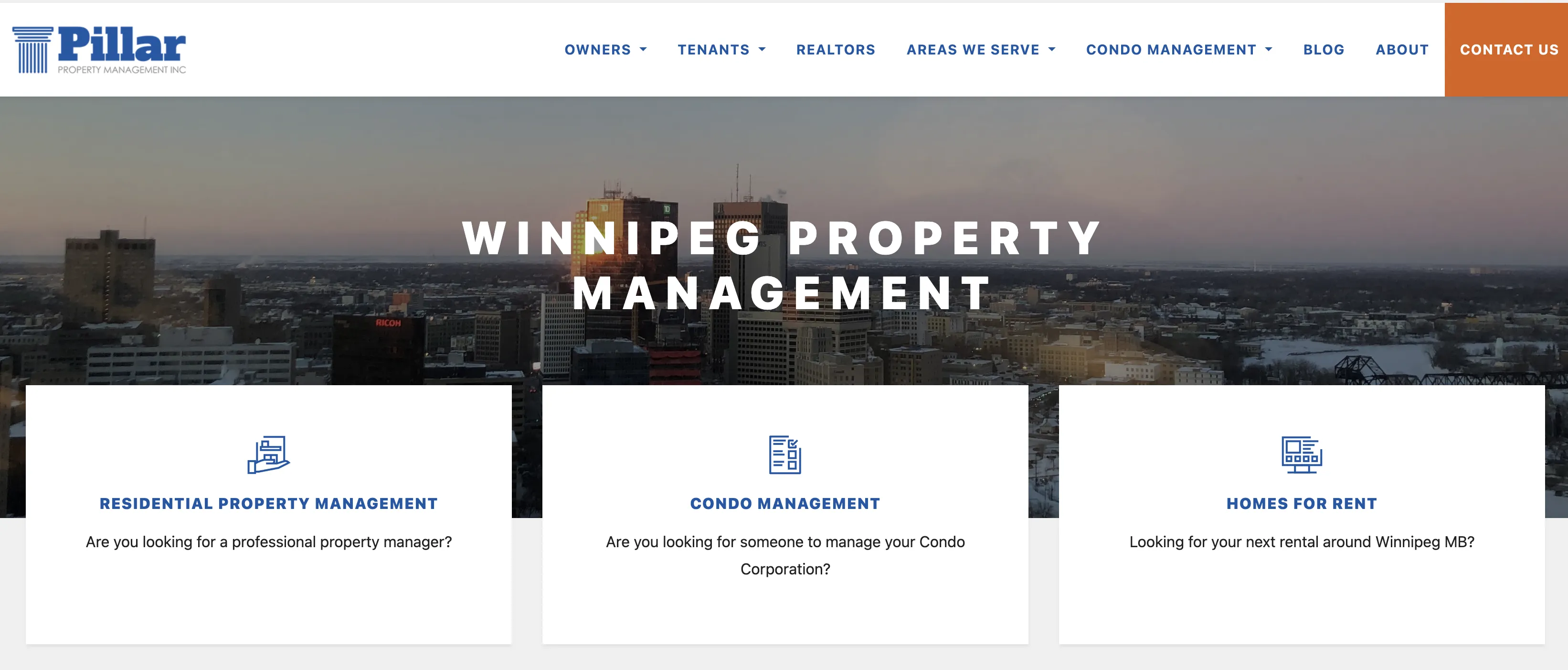 Pillar Property Management website screenshot