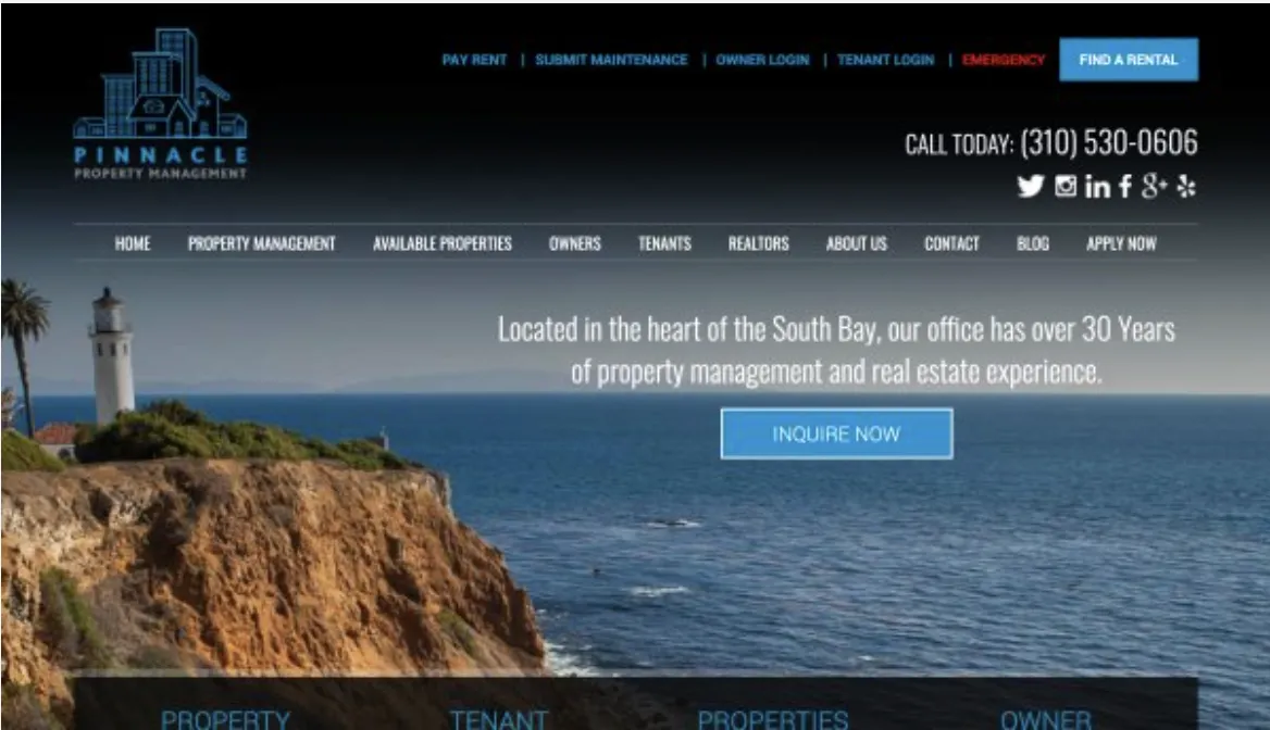 Pinnacle Property Management website screenshot