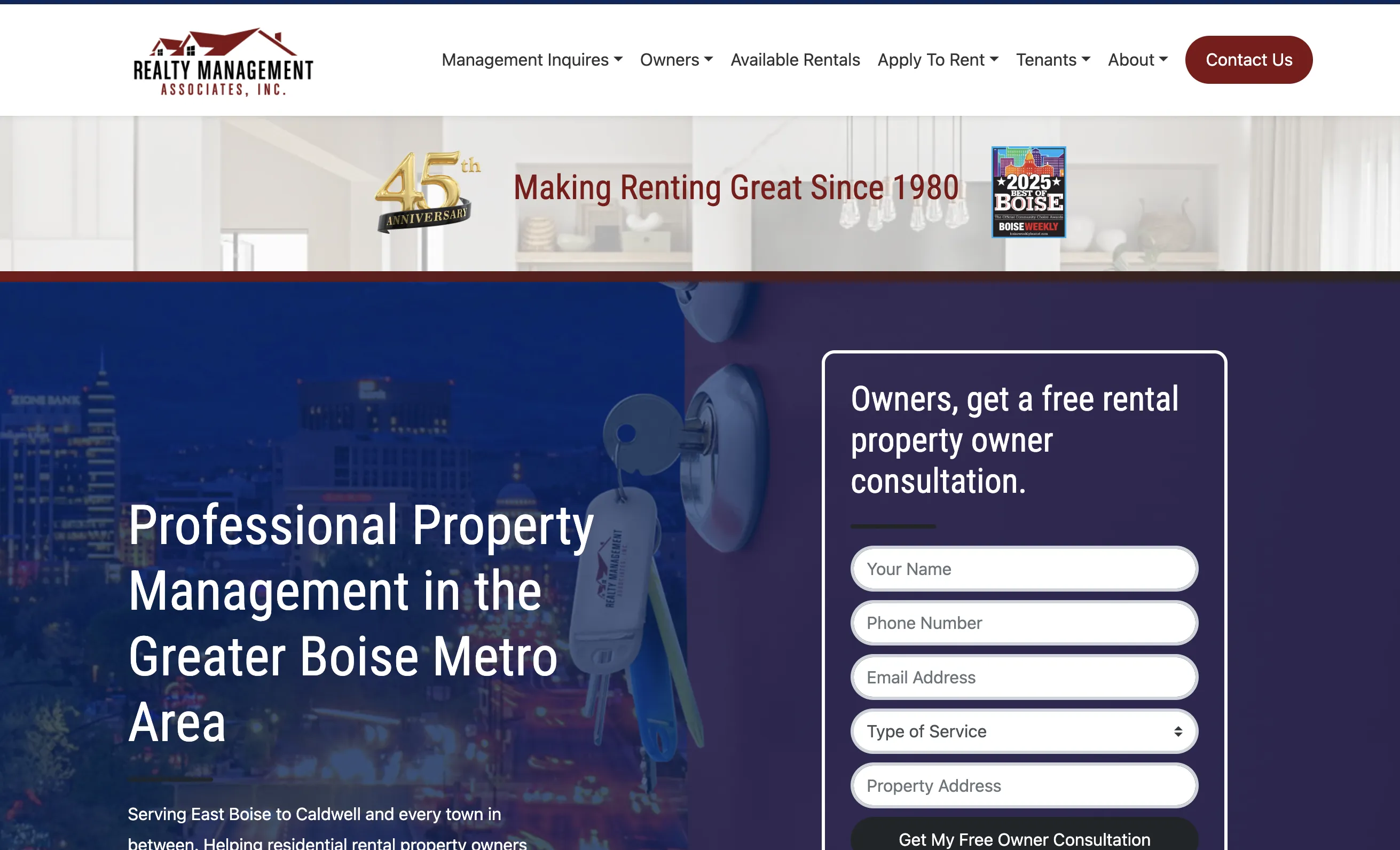 Rentals in Boise website screenshot