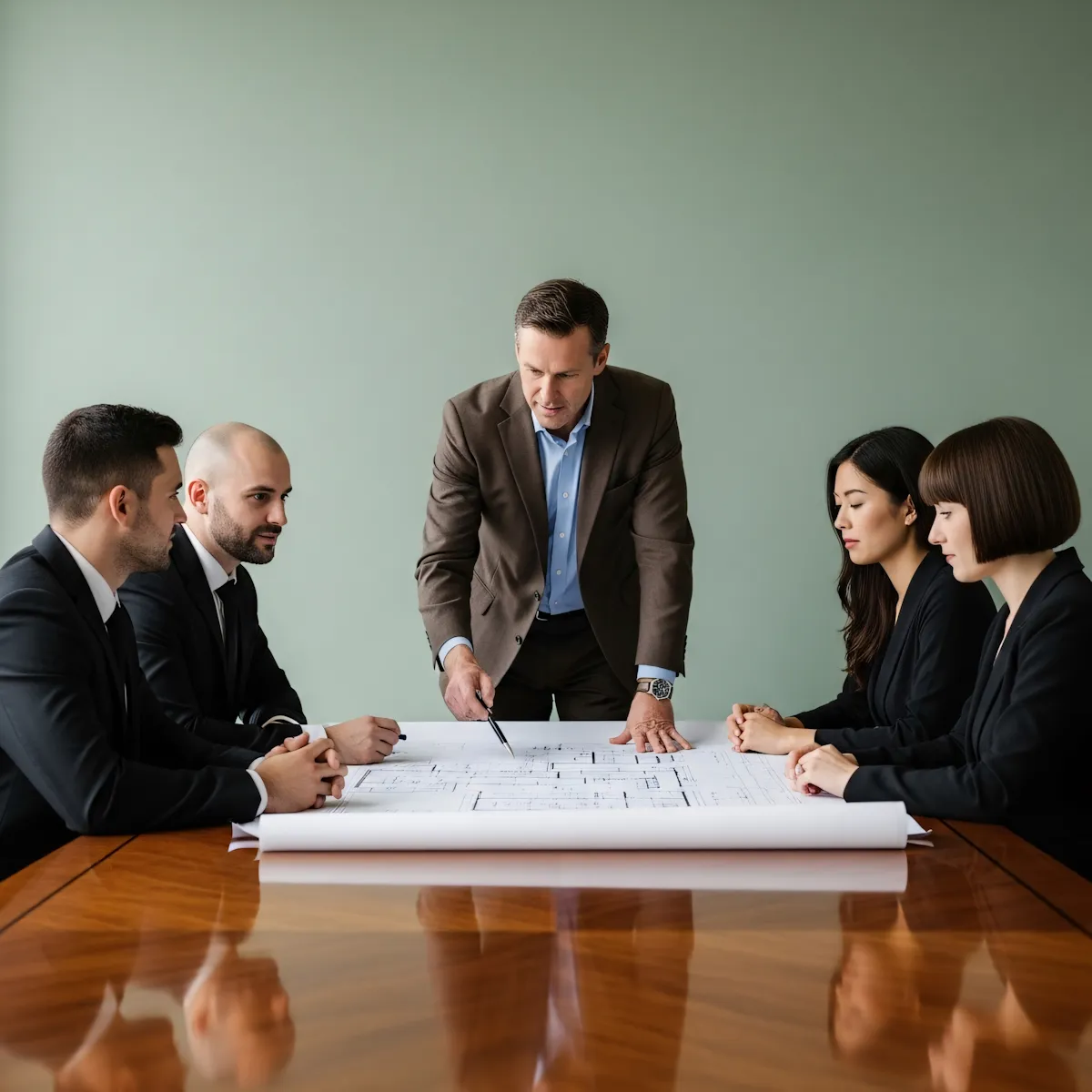 Property management team discussing strategy