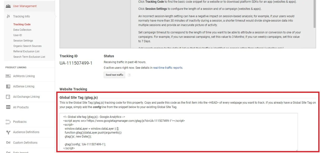 Tracking Code in Analytics