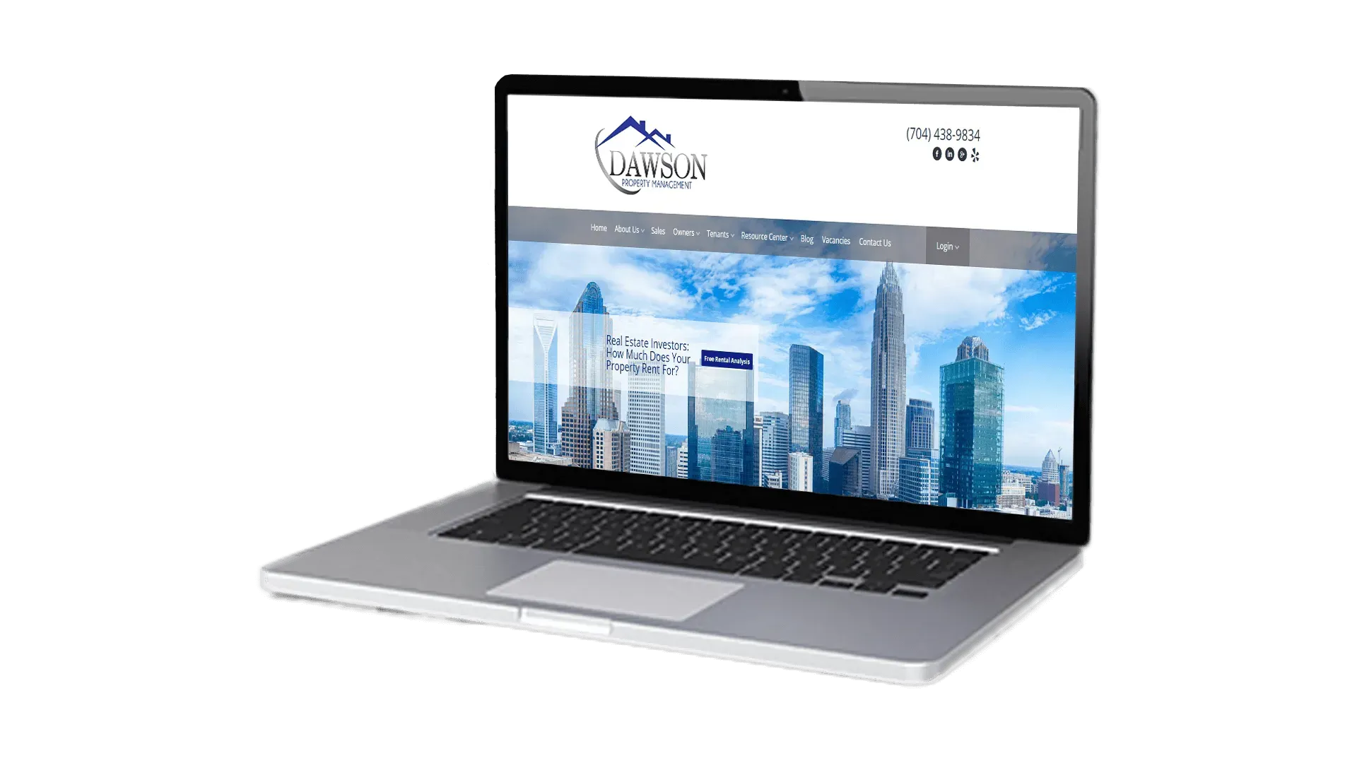 Dawson Property Management website screenshot on laptop